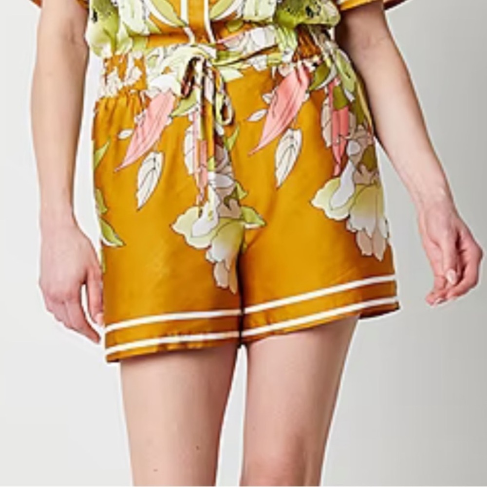 Anthropologie Ryegrass Mustard Floral High Waist Shorts
